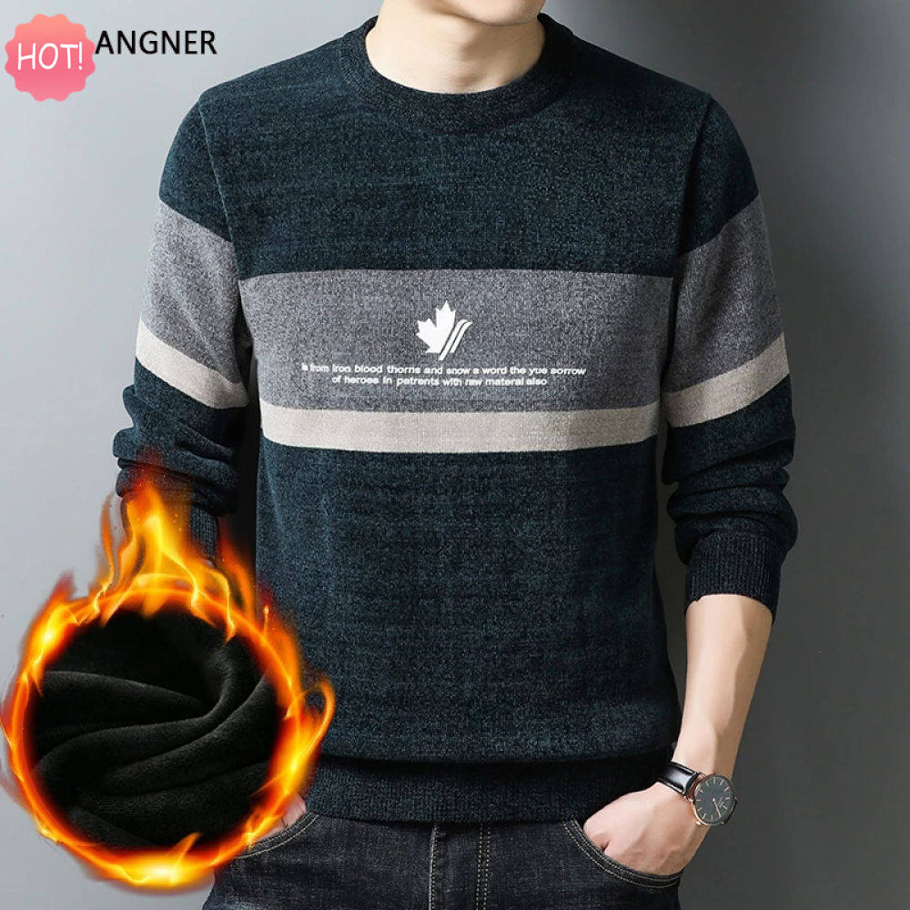LUX ANGNER Autumn Winter Warm Thicken Velvet Sweater for Men Trendy O Neck Pullovers Man Soft Fleece Knitted Jersey Casual Sweaters Male