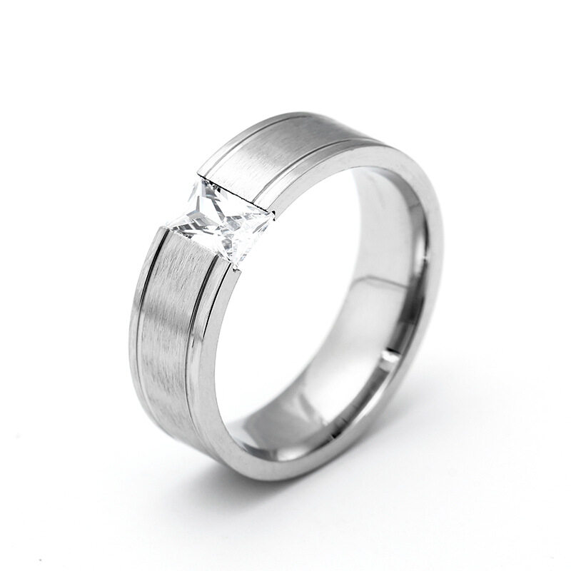 AVECON 【Support Engrave】AVECON 6mm Men's Diamond Titanium Silver Ring Size 6-12
