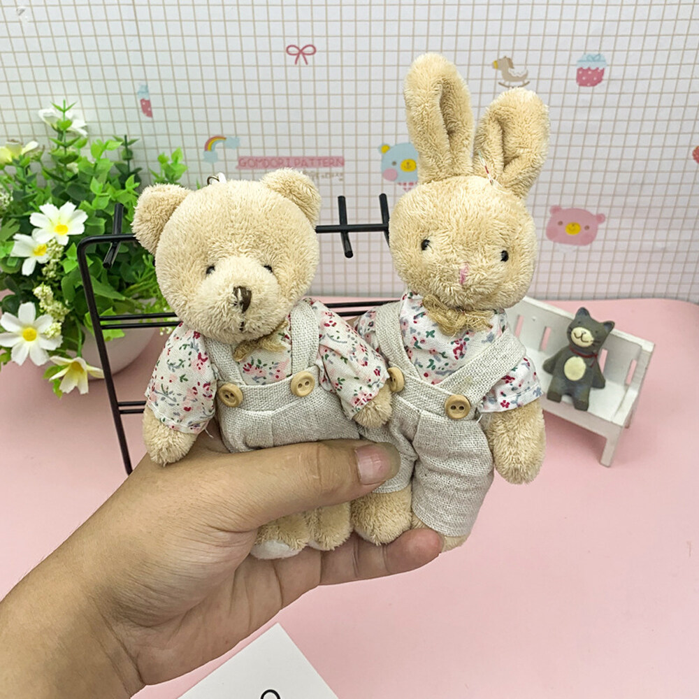 BIRONG Fashion Jewelry Cute Charm Bear Rabbit Ornaments Floral Cloth Bear Keychains Bag Pendant Bell Animal Key Ring